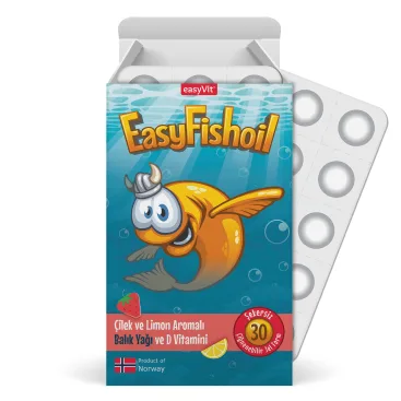 EASYVIT EASYFISHOIL BALIK YAĞI + D VİTAMİNİ ÇİĞNENEBİLİR JEL FORM (ÇİLEK VE LİMON)