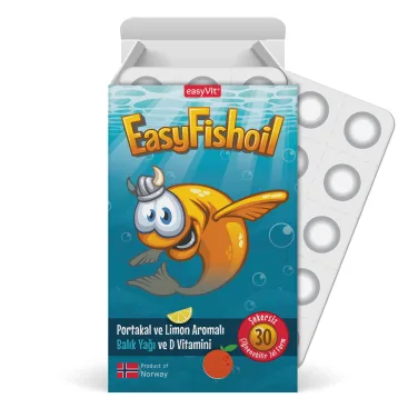 EASYVIT EASYFISHOIL BALIK YAĞI + D VİTAMİNİ ÇİĞNENEBİLİR JEL FORM (LİMON VE PORTAKAL)