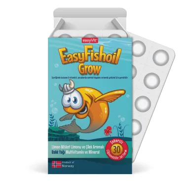 EASYVIT EASYFISHOIL GROW BALIK YAĞI ÇİĞNENEBİLİR JEL FORM (MİSKET LİMONU VE ÇİLEK)