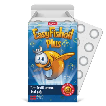 EASYVIT EASYFISHOIL PLUS BALIK YAĞI ÇİĞNENEBİLİR JEL FORM (TUTTİ FRUTTİ)