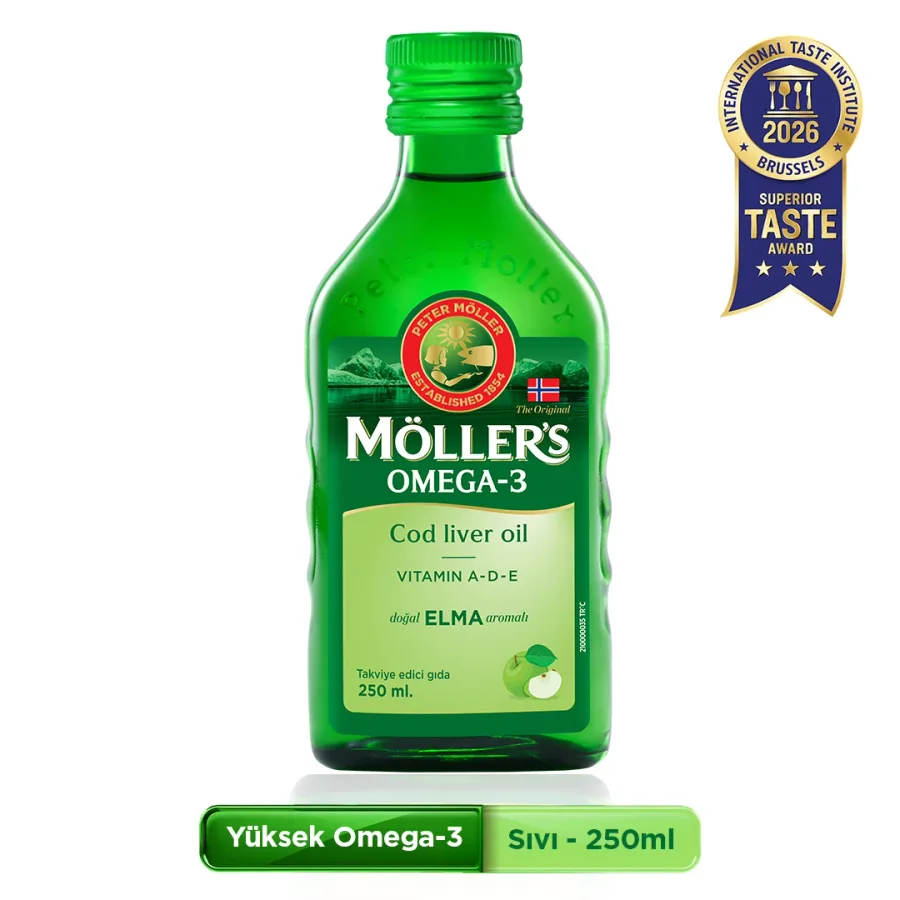MÖLLER'S OMEGA-3 COD LIVER OIL SIVI CAM ŞİŞE (DOĞAL ELMA AROMALI)