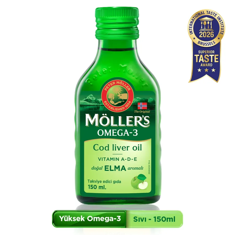 MÖLLER'S OMEGA-3 COD LIVER OIL SIVI CAM ŞİŞE (DOĞAL ELMA AROMALI)