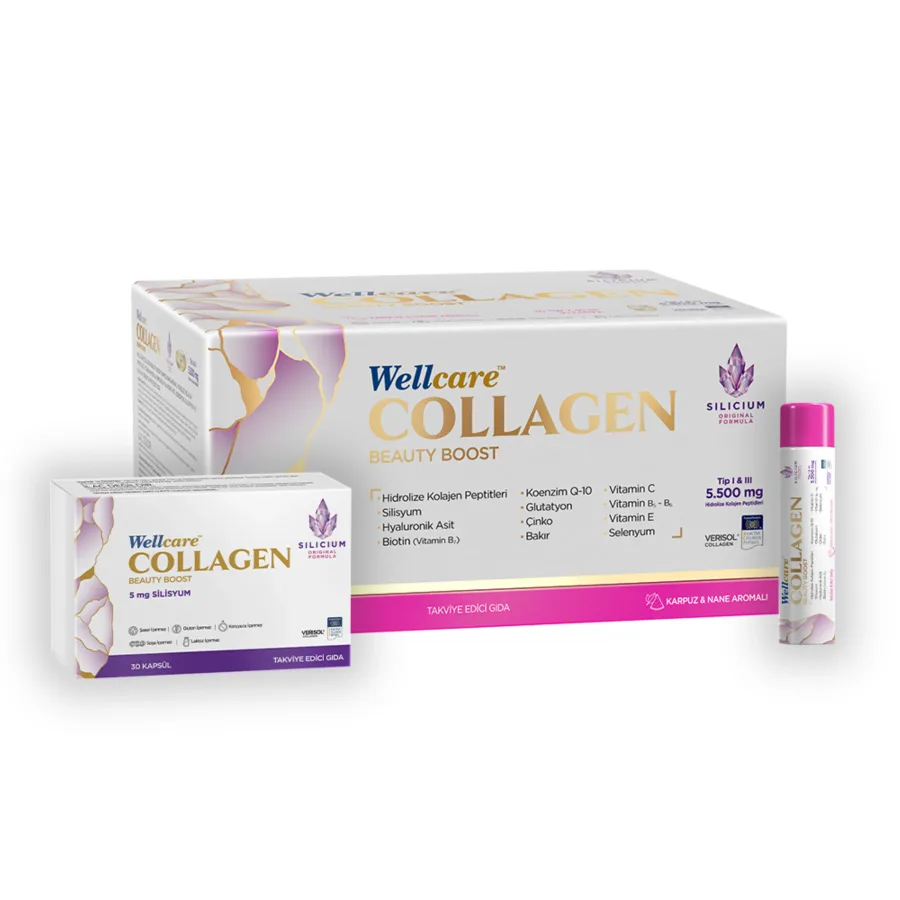 Wellcare WELLCARE COLLAGEN BEAUTY BOOST KAPSÜL VE ORAL SIVI (KARPUZ-NANE) TEK İÇİMLİK FLAKON