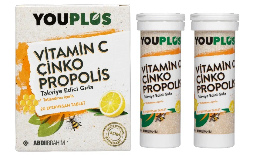 YOUPLUS VİTAMİN C + ÇİNKO + PROPOLİS EFERVESAN TABLET