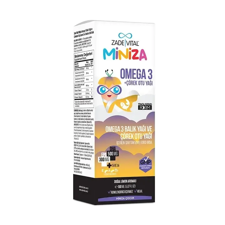 ZADE VITAL MINIZA OMEGA-3 + ÇÖREK OTU YAĞI CAM ŞİŞE